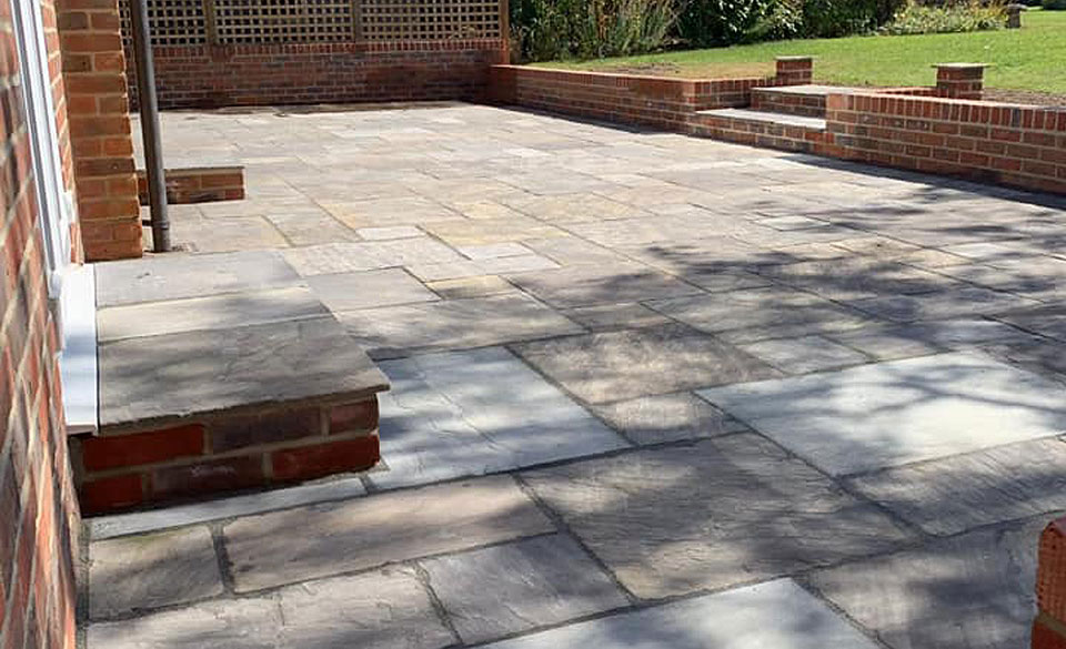 New Patio Paving, Retaining Walls and Brick Arch